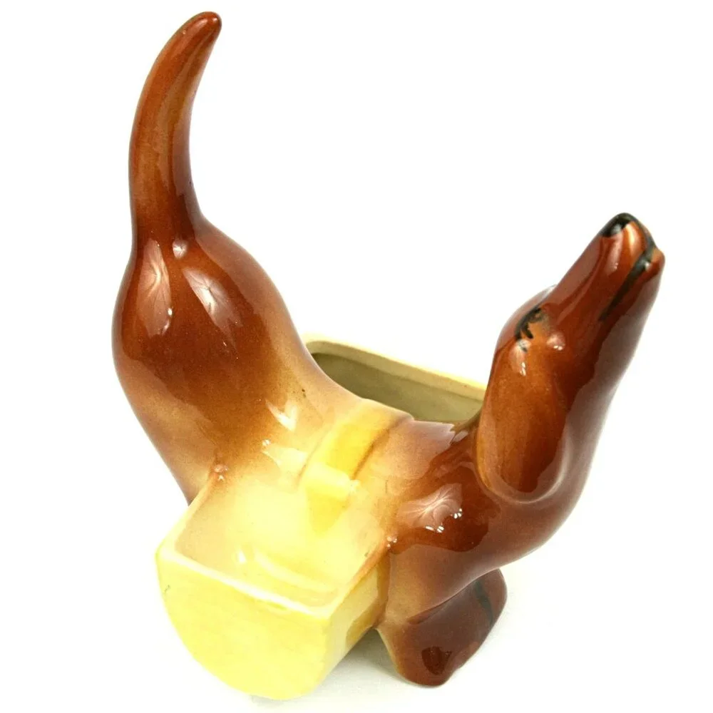 Vintage Dachshund Weiner Dog Ceramic Valet Trinket Dish Caddy Planter Doxie MCM - Picture 1 of 9